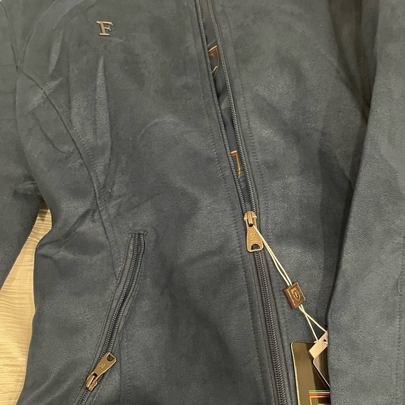 “F Collections" Jacket Size Small Blue Suede Zippered Front Long Sleeve Hooded - Picture 8 of 8